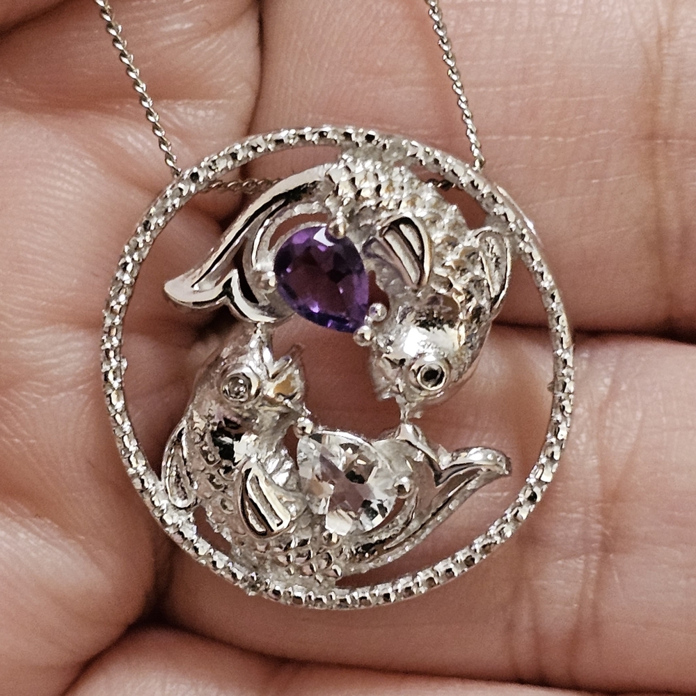 18 inch, 925 Pisces Pendant, Amethyst, Sapphire, Diamond, 4g, NWT